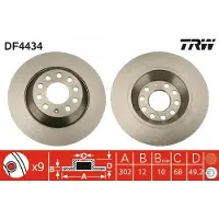 TRW Bremsscheibe LUC DF4434 hinten, voll, 1 Stück