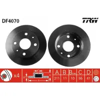 TRW Bremsscheibe DF4070 vorne, voll, 1 Stück