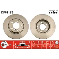 TRW 1x Bremsscheibe [Hersteller-Nr. DF6119S] für Mini