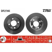 TRW Bremsscheibe DF2765 vorne, voll, 1 Stück
