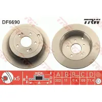 TRW Bremsscheibe DF6690 hinten, voll, 1 Stück