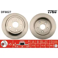 TRW Bremsscheibe DF6027 hinten, voll, 1 Stück