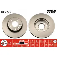 TRW Bremsscheibe DF2776 vorne, belüftet, hochkarbonisiert, 1 Stück