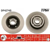 TRW Bremsscheibe DF4274S hinten, voll, 1 Stück
