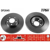 TRW Bremsscheibe DF2645 vorne, belüftet, hochkarbonisiert, 1 Stück