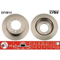 TRW Bremsscheibe DF4814 hinten, belüftet, 1 Stück