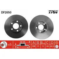 TRW Bremsscheibe DF2650 vorne, voll, hochkarbonisiert, 1 Stück