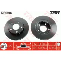 TRW Bremsscheibe DF4196 hinten, voll, 1 Stück
