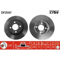 TRW Bremsscheibe DF2597 vorne, voll, hochkarbonisiert, 1 Stück