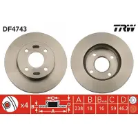 TRW Bremsscheibe DF4743 vorne, belüftet, 1 Stück