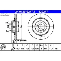 Ate Bremsscheibe 24.0120-0247.1 hinten, belüftet, 1 Stück