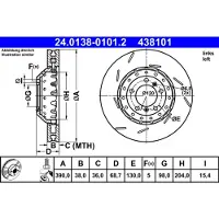 Ate Bremsscheibe 24013801012 geschlitzt/innenbelüftet 390mm 38mm für PORSCHE
