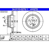 Ate Bremsscheibe 24011002781 voll 300mm 10mm für MERCEDES-BENZ