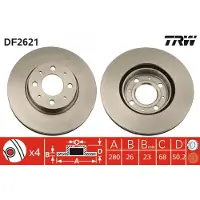 TRW Bremsscheibe DF2621 vorne, belüftet, 1 Stück