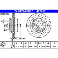 Ate Bremsscheibe 24012202871 Gelocht 330mm 22mm für MERCEDES-BENZ