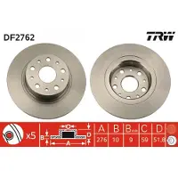 TRW Bremsscheibe DF2762 hinten, voll, 1 Stück
