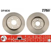 TRW Bremsscheibe DF4830 hinten, voll, 1 Stück