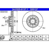Ate Bremsscheibe 24032501371 belüftet 312mm 25mm für VAG