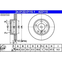 Ate Bremsscheibe 24.0122-0115.1 vorne, belüftet, hochkarbonisiert, 1 Stück