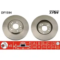 TRW Bremsscheibe DF1594 vorne, belüftet, 1 Stück