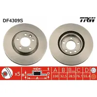 TRW Bremsscheibe DF4309S vorne, belüftet, hochkarbonisiert, 1 Stück