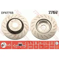TRW Bremsscheibe DF6775S vorne, belüftet, hochkarbonisiert, 1 Stück