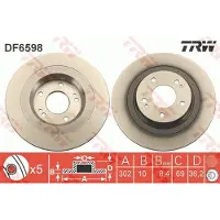 TRW Bremsscheibe DF6598 hinten, voll, 1 Stück