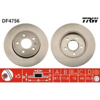 TRW Bremsscheibe DF4756 hinten, voll, 1 Stück