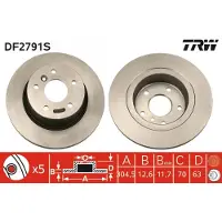 TRW Bremsscheibe DF2791S hinten, voll, 1 Stück