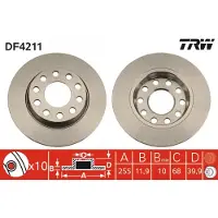 TRW Bremsscheibe DF4211 hinten, voll, 1 Stück