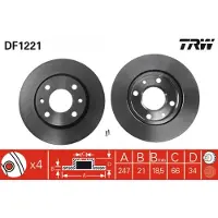 TRW Bremsscheibe [Hersteller-Nr. DF1221] für Citroën, Peugeot, Lifan, Mega