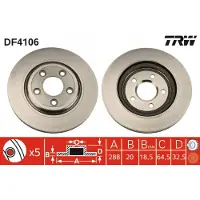 TRW Bremsscheibe DF4106 hinten, belüftet, 1 Stück