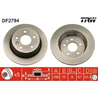 TRW Bremsscheibe DF2794 hinten, voll, 1 Stück