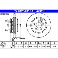 Ate Bremsscheibe 24.0123-0116.1 hinten, belüftet, 1 Stück