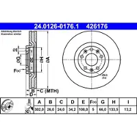 Ate Bremsscheibe 24.0126-0176.1 vorne, belüftet, hochkarbonisiert, 1 Stück