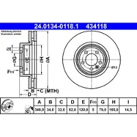 Ate Bremsscheibe 24.0134-0118.1, 1 Stück