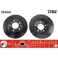 TRW Bremsscheibe DF4442 hinten, voll, 1 Stück