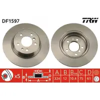 TRW Bremsscheibe DF1597 hinten, voll, hochkarbonisiert, 1 Stück