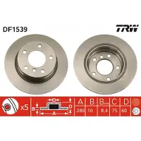 TRW Bremsscheibe DF1539 hinten, voll, 1 Stück