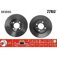 TRW Bremsscheibe DF2550 vorne, belüftet, hochkarbonisiert, 1 Stück