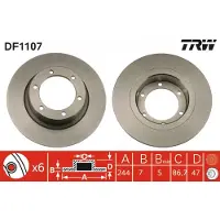 TRW Bremsscheibe DF1107 vorne, voll, 1 Stück