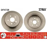 TRW Bremsscheibe DF4728 hinten, voll, 1 Stück
