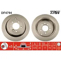 TRW Bremsscheibe DF4794 hinten, belüftet, hochkarbonisiert, 1 Stück