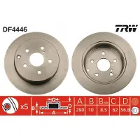 TRW Bremsscheibe DF4446 hinten, voll, 1 Stück
