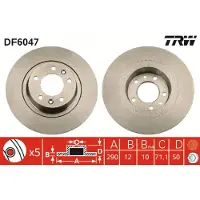 TRW Bremsscheibe DF6047 hinten, voll, 1 Stück