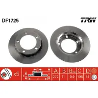 TRW Bremsscheibe DF1725 vorne, voll, 1 Stück