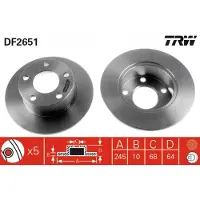 TRW Bremsscheibe DF2651 hinten, voll, 1 Stück