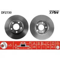 TRW Bremsscheibe DF2730 vorne, voll, hochkarbonisiert, 1 Stück