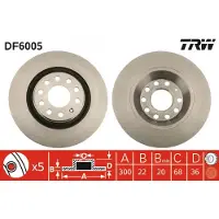 TRW Bremsscheibe DF6005 hinten, belüftet, 1 Stück