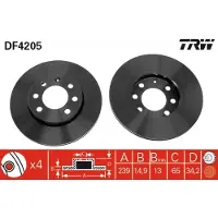 TRW Bremsscheibe DF4205 vorne, belüftet, hochkarbonisiert, 1 Stück